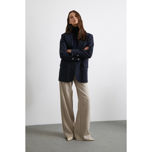 Yüksek Bel Geniş Paça Pantolon Vizon