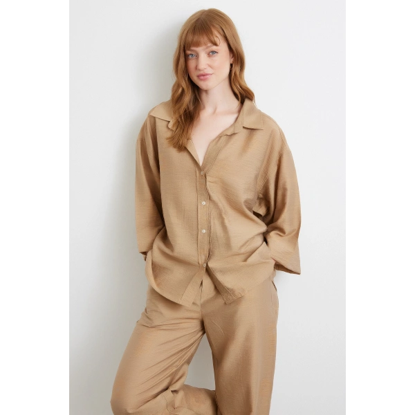 Fakir Kol Oversize Gömlek Kahve