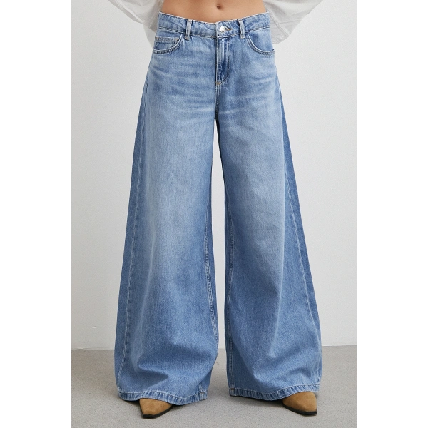 Yüksek Bel Wide Leg Jean Mavi