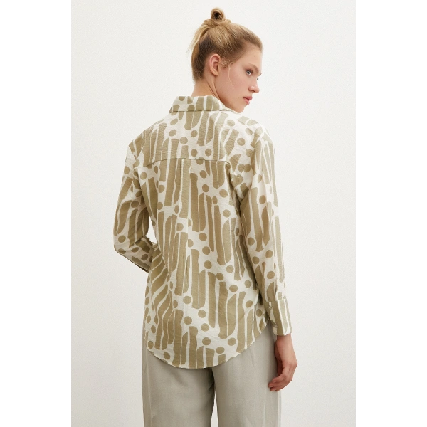 Modern Desen Modal Gömlek Haki