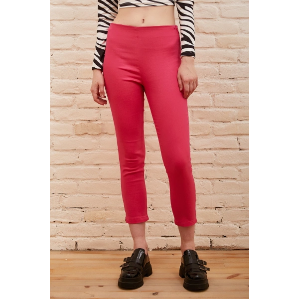 Fermuarlı Tayt Pantolon Fuşya