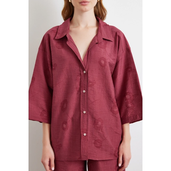 Fakir Kol Oversize Gömlek Bordo