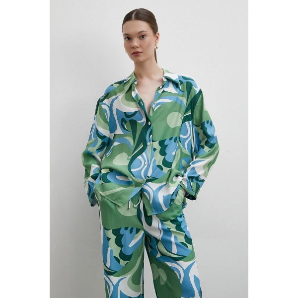 Desenli Viskon Gömlek Yeşil