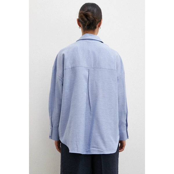 Robalı Klasik Gömlek İndigo