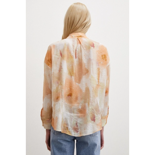 Desenli Oversize Gömlek Turuncu