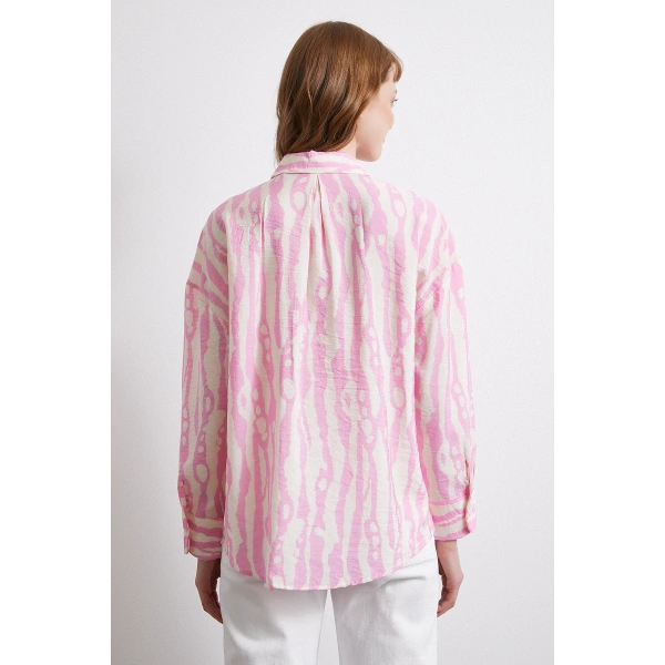 Zebra Desen Modal Gömlek Pembe