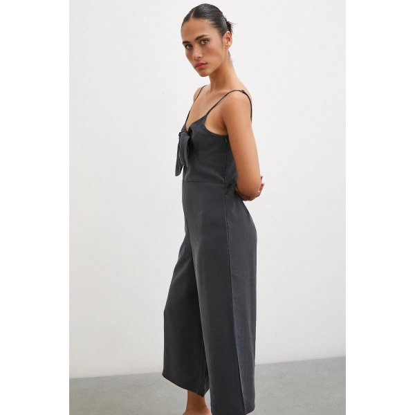 Fiyonklu Askılı Tulum Siyah