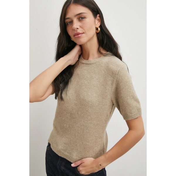 Simli Kısa Kol Kazak Vizon