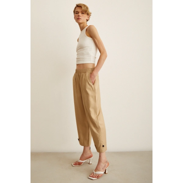 Lastikli Salaş Pantolon Bej