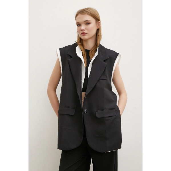 Hakim Yaka Gömlekli Yelek Siyah