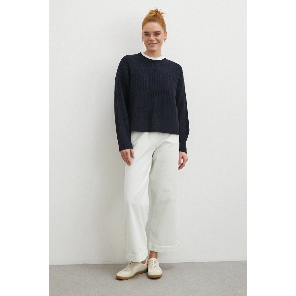 Paçası Katlamalı Gabardin Pantolon Taş