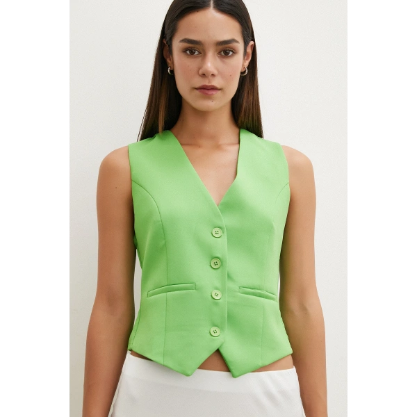 Düğmeli Yelek Fıstık Yeşili