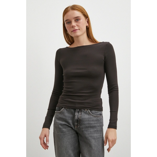 Geniş Yakalı Bluz Kahve