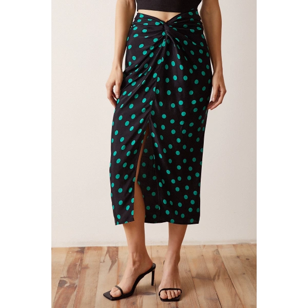 Desenli Kruvaze Etek Koyu Yeşil