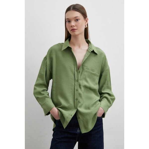 Mars Tencel Dökümlü Gömlek Yeşil