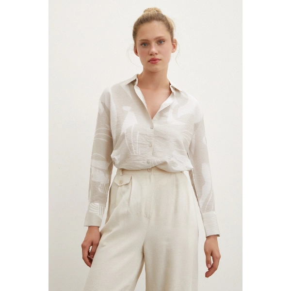 V Yaka Modal  Gömlek Bej