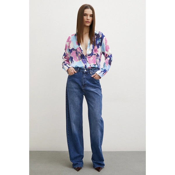 Desenli Gofret Gömlek Lacivert