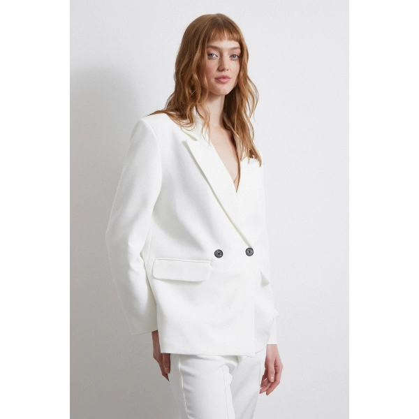 Klasik Poliviskon Ceket Ekru