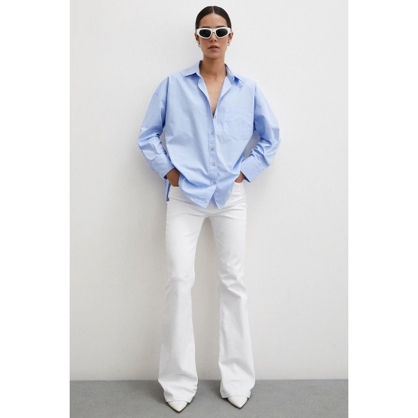 Tek Cepli Oversize Gömlek Mavi