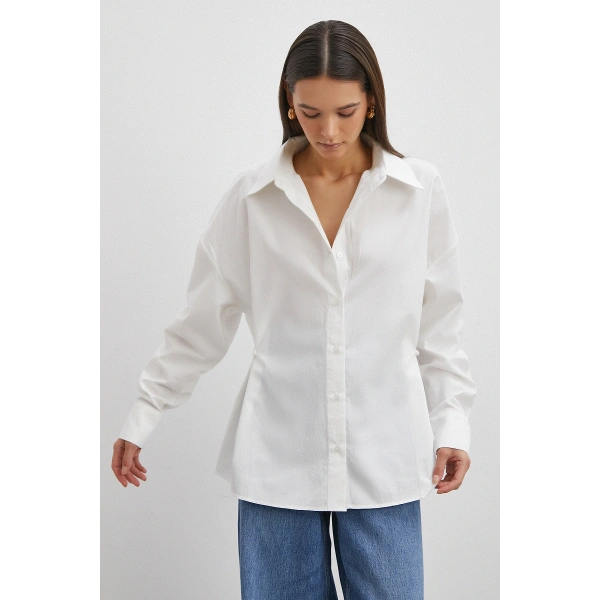 Düğme Detaylı Pamuklu Gömlek Beyaz