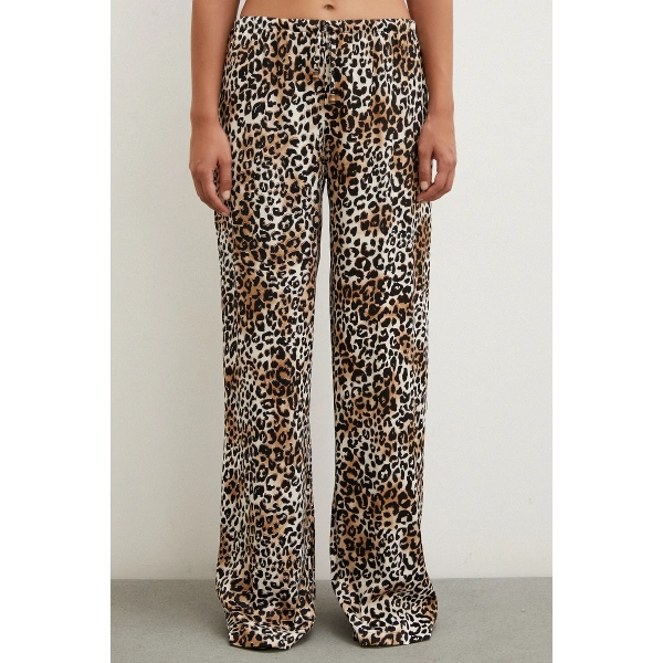Leopar Saten Pantolon Siyah