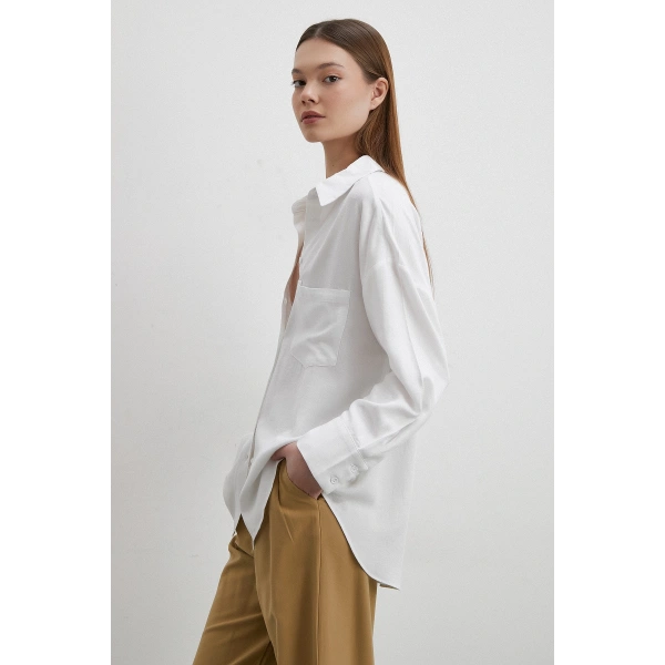 Keten Karışımlı Linen Prunes Gömlek Beyaz