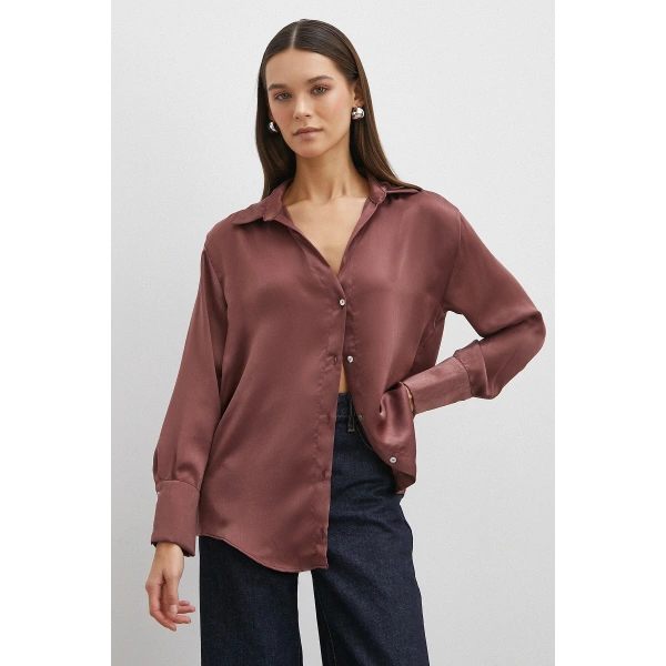 Chanel Saten Gömlek Mürdüm