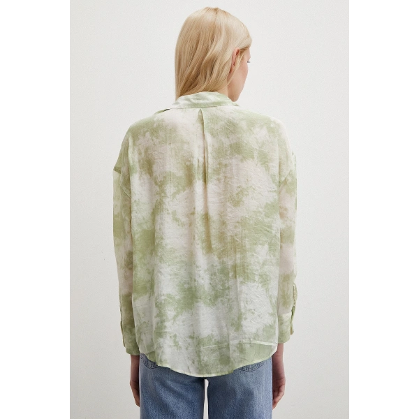 Desenli Oversize Gömlek Yeşil