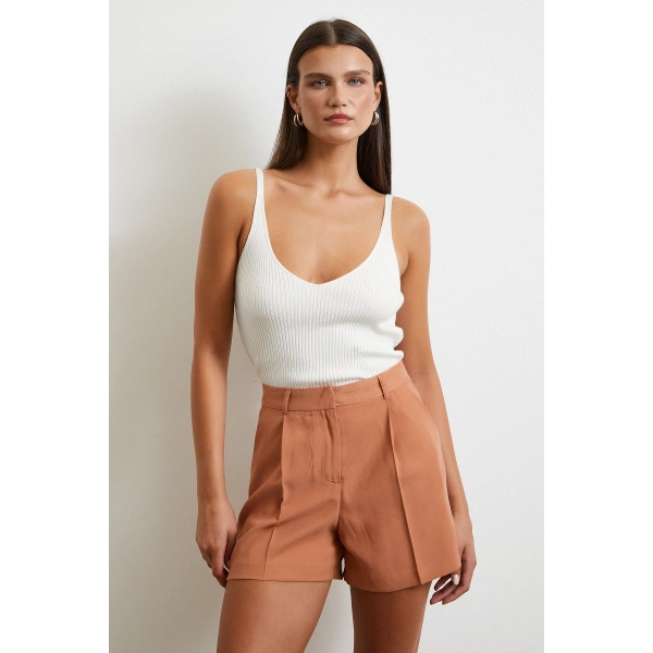 Piliseli Şort Etek Kiremit