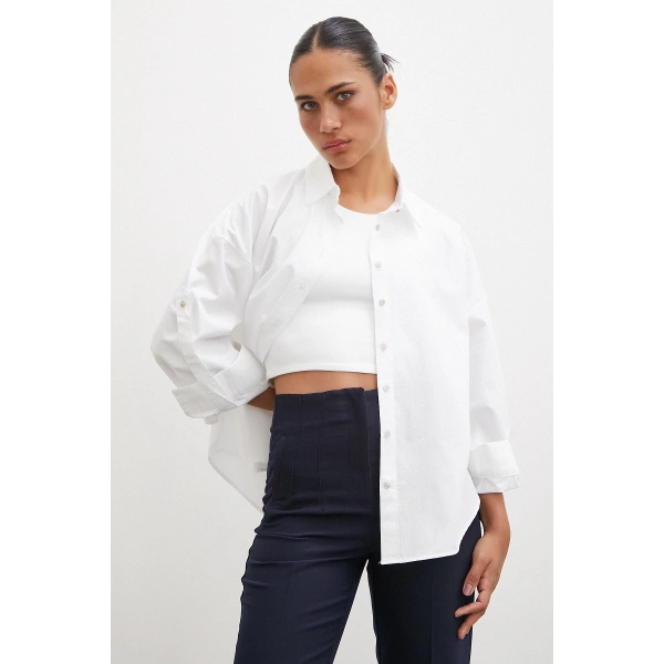 Kol Apoletli Gömlek Beyaz