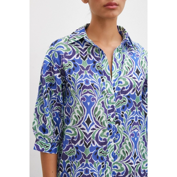 Önü Düğmeli Fakir Kol Elbise Lacivert