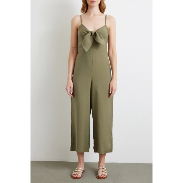 Fiyonklu Askılı Tulum Haki