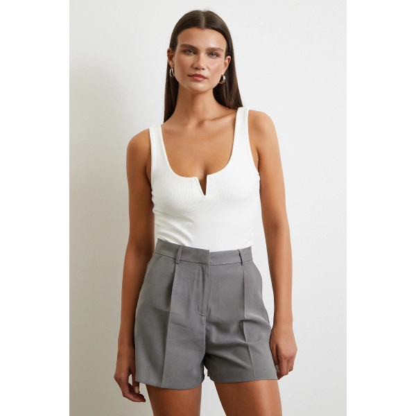 Piliseli Şort Etek Gri