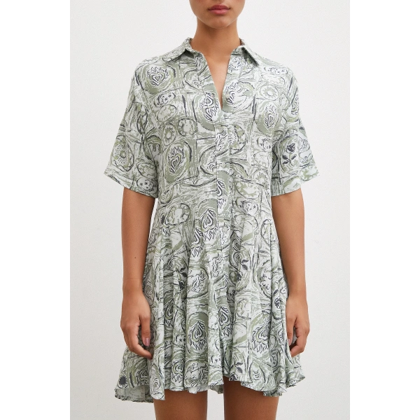 Önü Düğmeli Midi Boy Elbise Haki