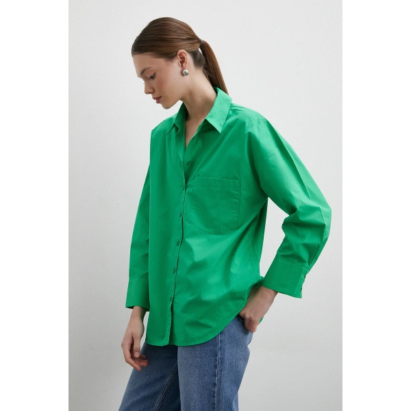Oversize Pamuklu Gömlek Yeşil