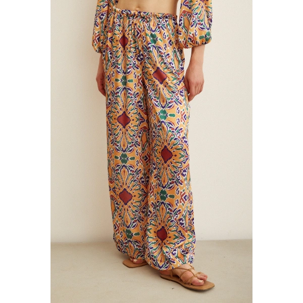 Desenli Salaş Pantolon Gold