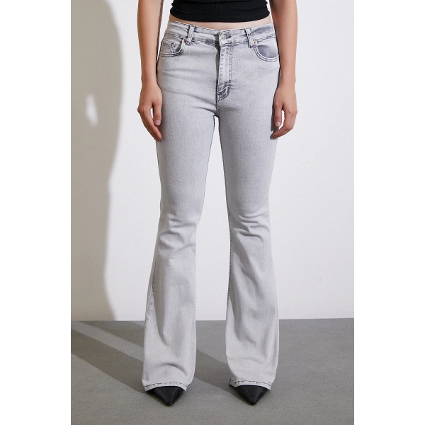 Yüksek Bel İspanyol Paça Jean Gri