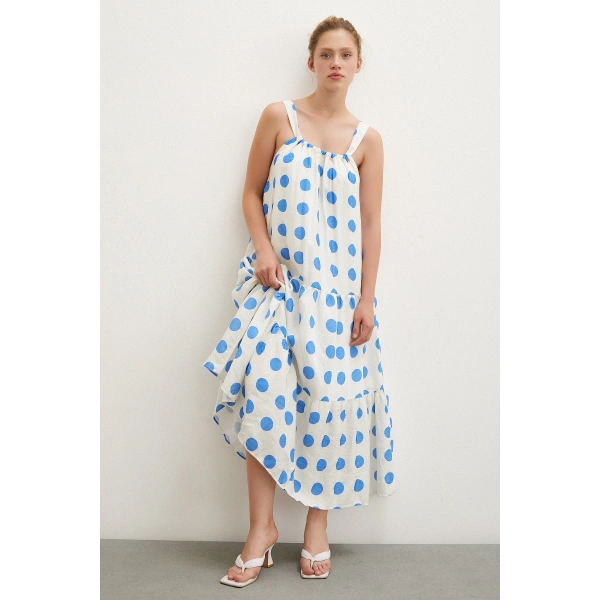Askılı Puanlı Elbise Beyaz