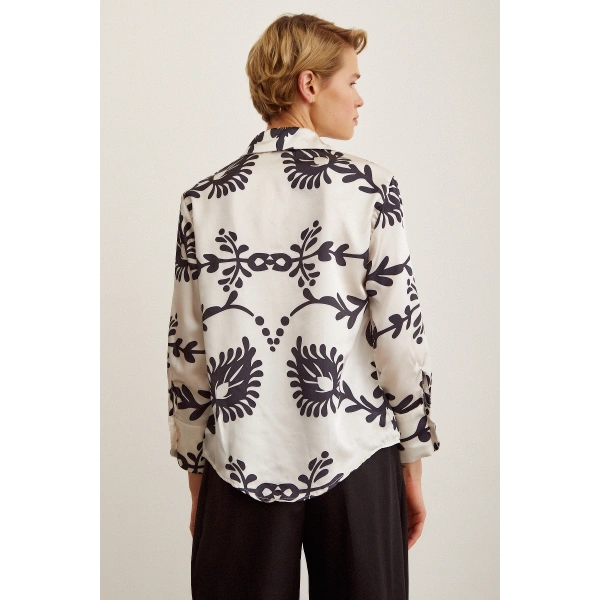 Desenli  Saten Gömlek Siyah