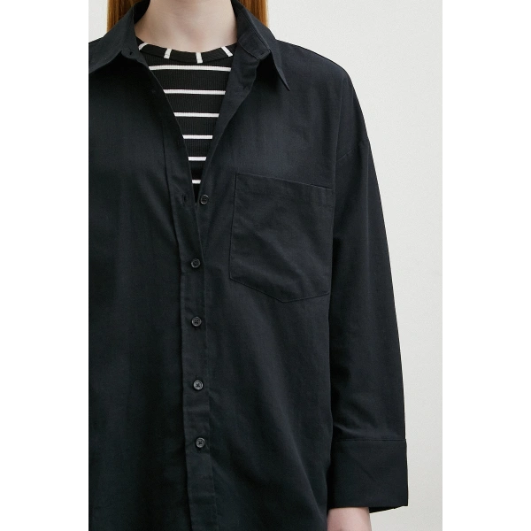 Keten Karışımlı Oversize Gömlek Siyah