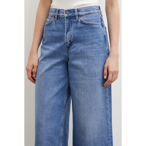 Yüksel Bel Geniş Paça Salaş Jean Mavi