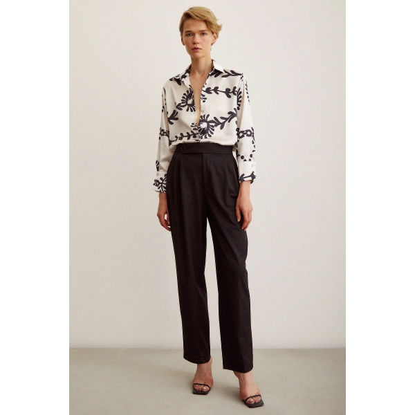 Desenli  Saten Gömlek Siyah