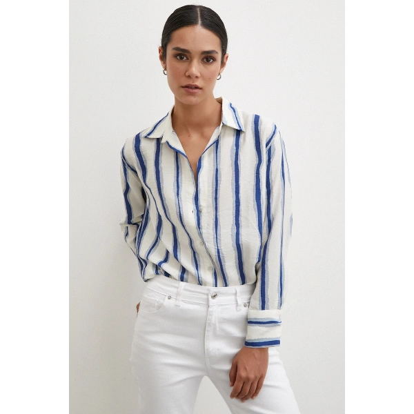 Bambu Çizgili Gömlek Lacivert