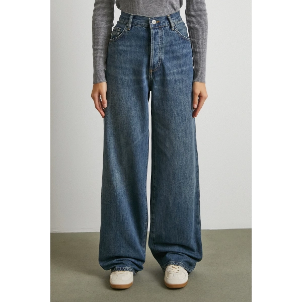 Yüksek Bel Beş Cepli Regular Fit Jean Lacivert