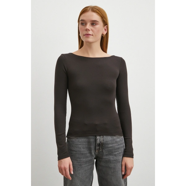 Geniş Yakalı Bluz Kahve