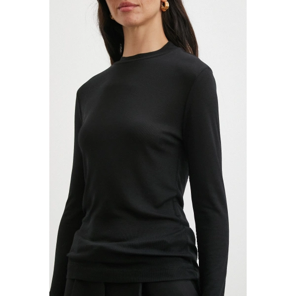 Bisiklet Yaka Kol Bluz Siyah