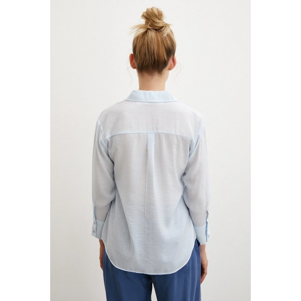 V Yaka Robalı Gömlek Mavi