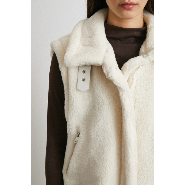 Yaka Detaylı Yumoş Yelek Ekru