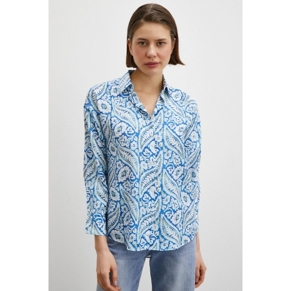Şal Desen Modal Gömlek Mavi