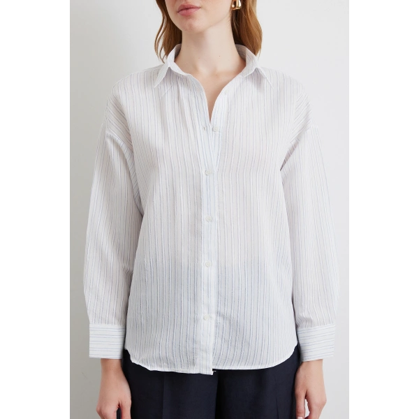 Simetrik Çizgili Gömlek Mavi